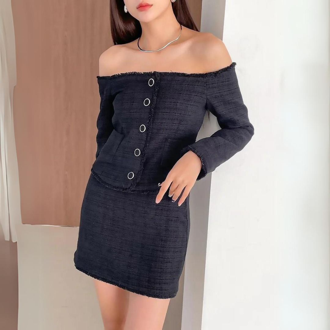 Schulterfreie Tweed Jacke