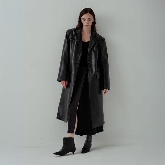 Long Vegan Leather Coat