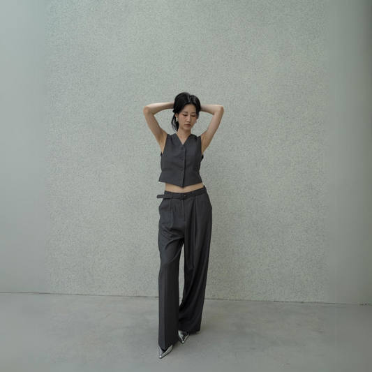 Office Suit Wide Leg Pants With Belt