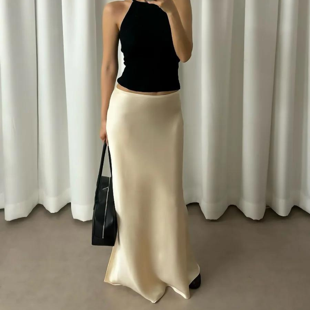 Jamika Satin Low Rise Maxi Skirt Ivory